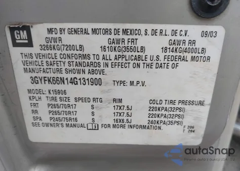 2004 Cadillac Escalade Esv Standard из США, поврежденный, VIN 3GYFK66N14G131900